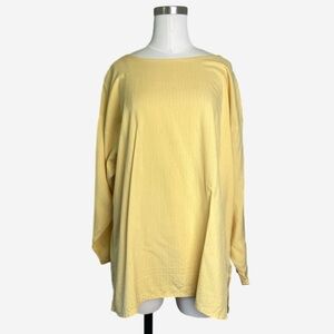 Vintage 90s Eileen Fisher 100% silk yellow textured dolman sleeve blouse M/L